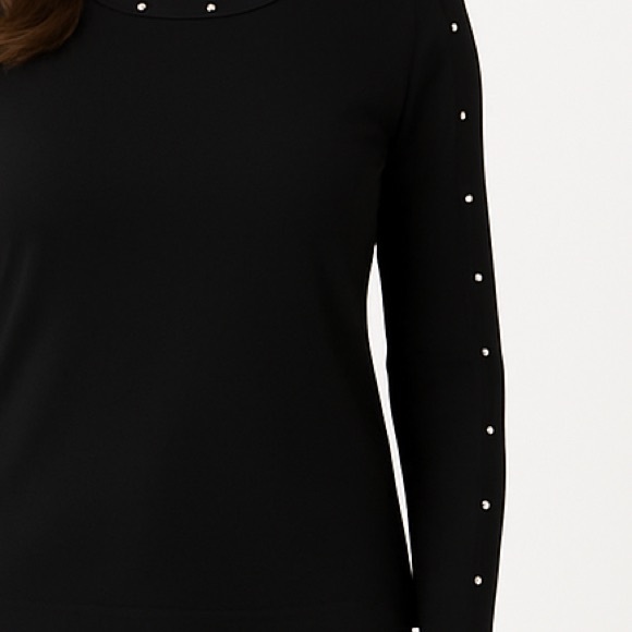Karen Scott’ Black Long Sleeve Top Size L – Studded Neckline & Sleeve Detail - Picture 9 of 15